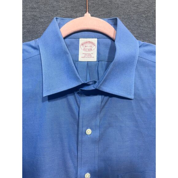 Brooks Brothers Traditional Fit Non-Iron Mens Dress Shirt Blue Size 16.5 - Picture 7 of 11